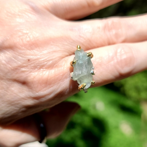 HUGE raw sea green Aquamarine ring sz8 - Picture 4 of 12